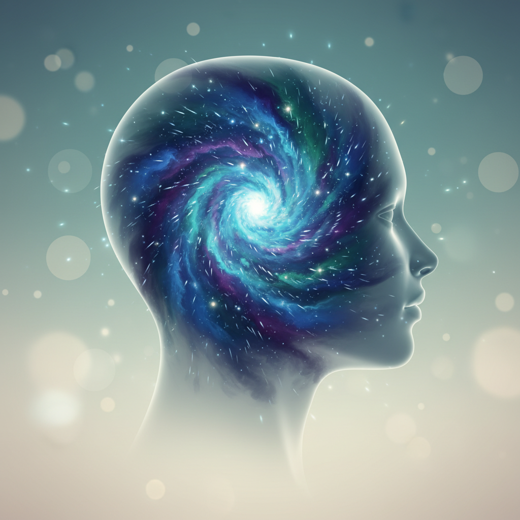 a stylized silhouette of a human head filled with a swirling nebula of dark blues and purples, representing complex racing th