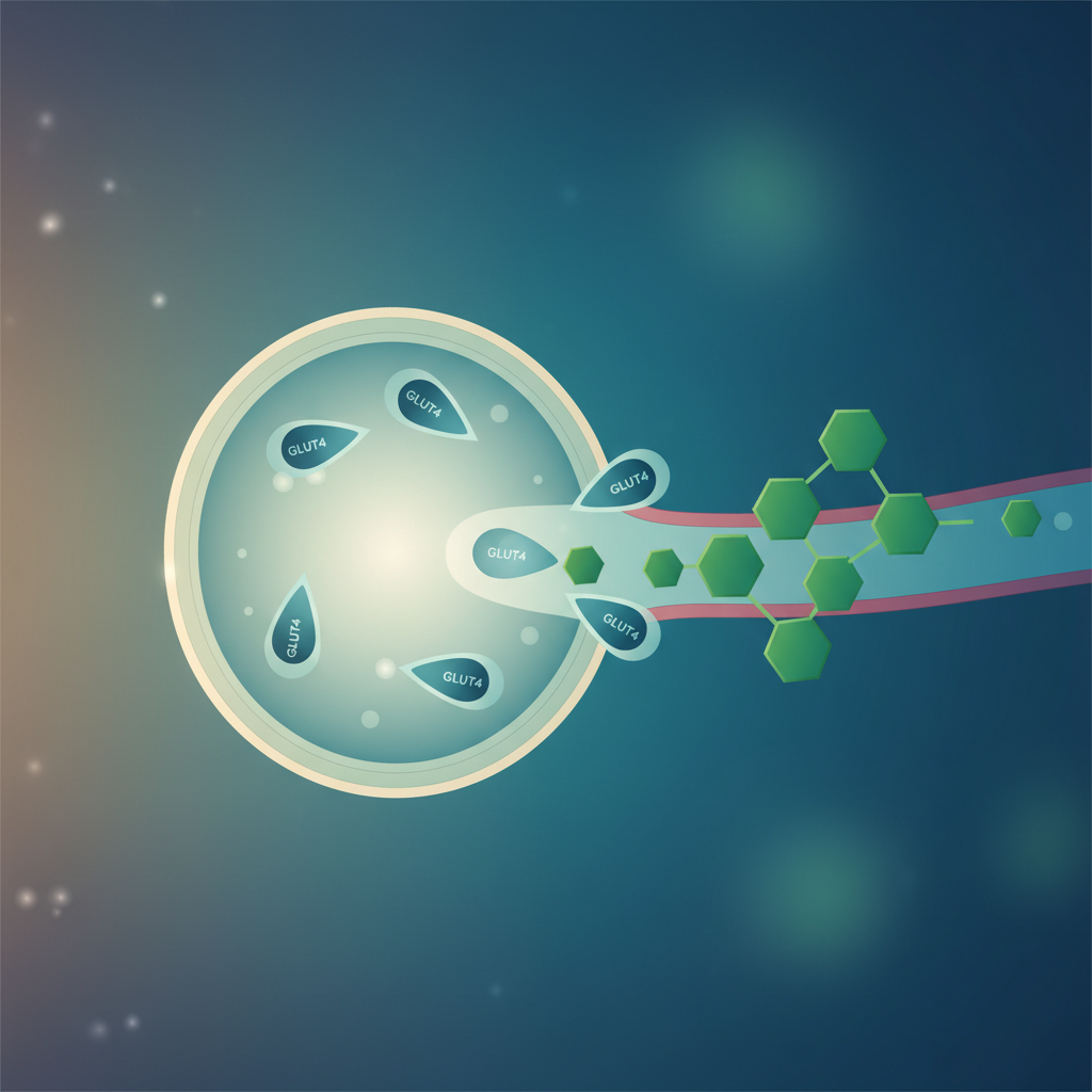 medical diagram showing glucose entering a muscle cell via GLUT4